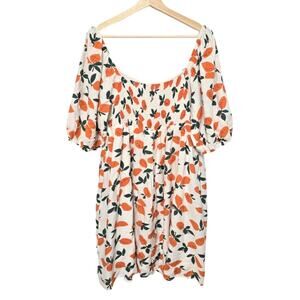 Davi & Dani Orange Print Milkmaid Square Neck Dress Retro Pinup 60s Citrus Flare